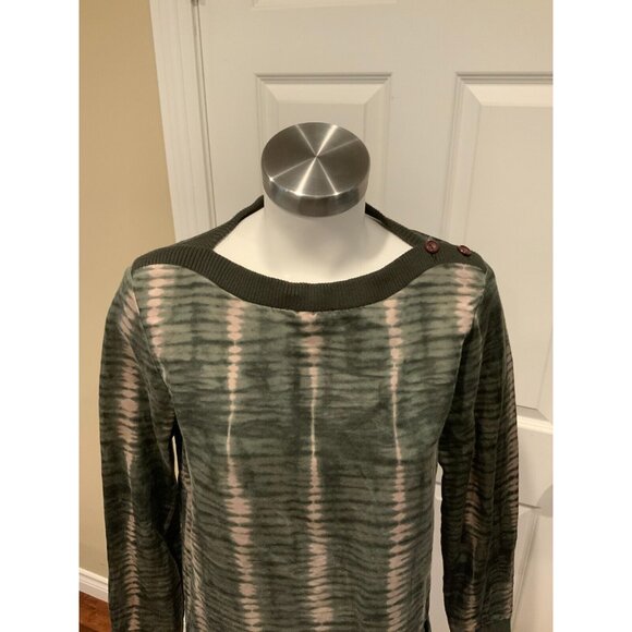 A.P.C. Green & Pink Tie Dye Boat Neck Dress w/ Shoulder Buttons, Size Medium - Picture 2 of 7